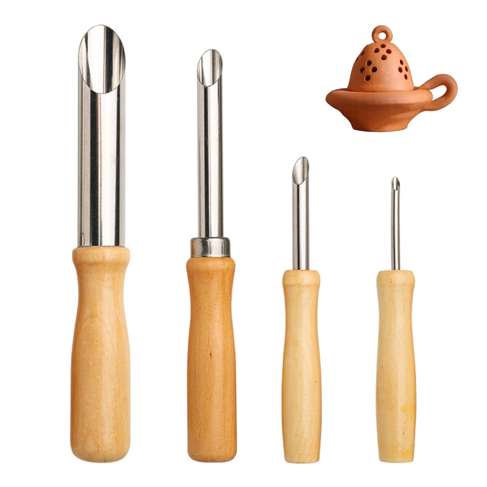 TVETE Pottery Tools, Pottery Tools, Clay Cutter, Wooden Handle, Stainless Steel, Clay Carving Tool, Durable, Punching Tool for Ceramics, Handmade, Clay Tool, Multifunctional, For Hobbies, Hole Punch S