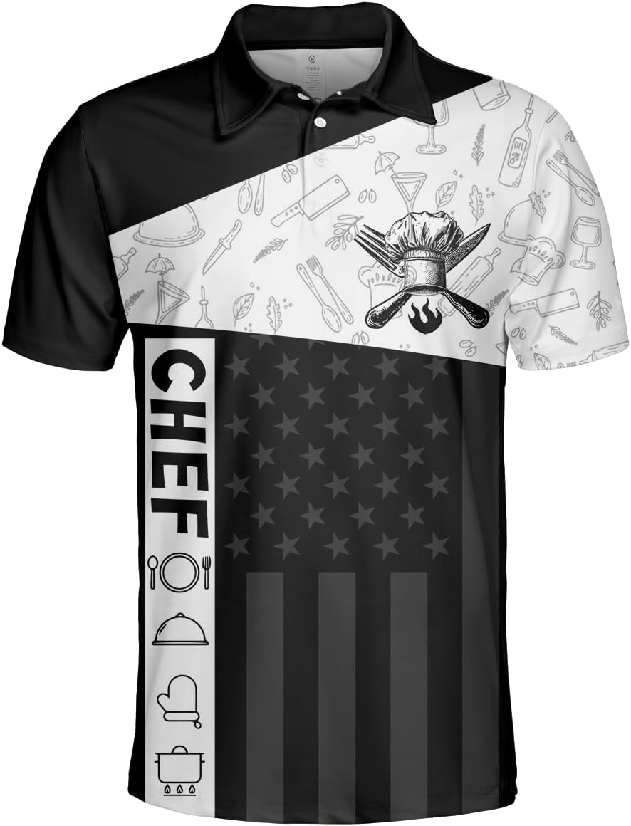 Chef Polo Shirts for Men - Chief Cook Mens Golf Shirts Short Sleeve Dry Fit Casual Tennis T-Shirt S62
