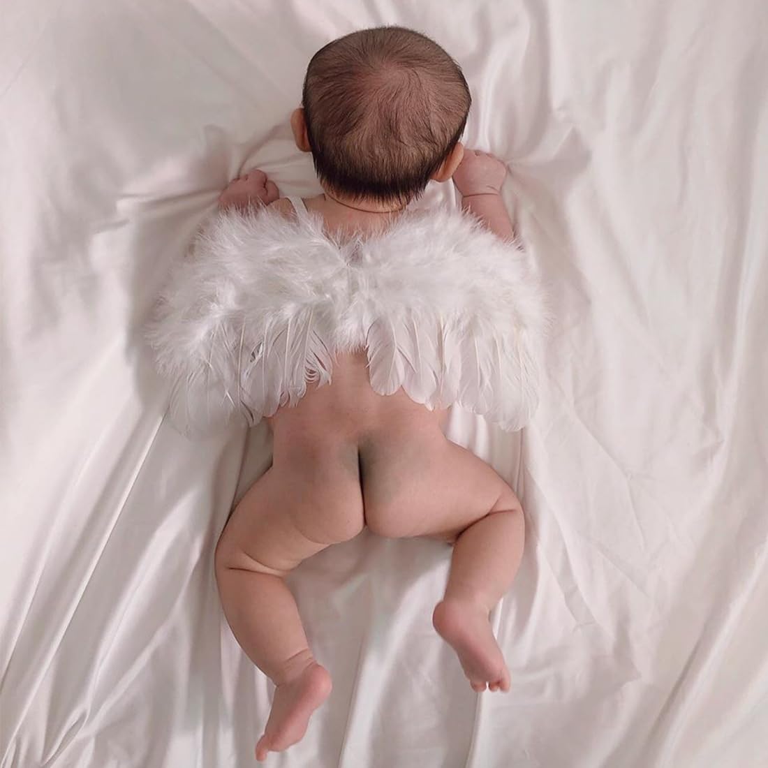 HIFOT Accessoires de photographie pour nouveau-né - Ailes d'ange en plumes avec bandeau - Accessoires photo pour bébé fille - Blanc