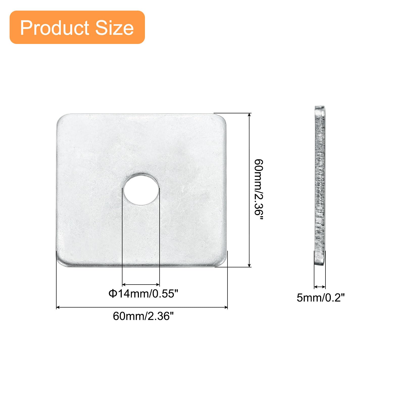 sourcing map 8 Stück M14 x 60 x 5 mm quadratische Plattenlager-Unterlegscheiben, Karbonstahlplatte, quadratische Platte, Unterlegscheiben, flache Unterlegscheiben, Abstandshalter Dichtung für