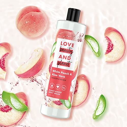Love Beauty And Planet Plant-Based Body Wash Smooth & Renew White Peach & Aloe Vera No Sulfate Cleansers, Cruelty Free, 92% Naturally Derived 20 Oz #TOP3