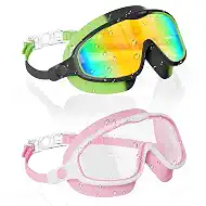 Aegend Swim Goggles for Kids Youth 3-14 – 2 PCS Wide Frame Anti-Fog Goggles – Ideal for Pool, Beach, Swim Lessons, Vacation