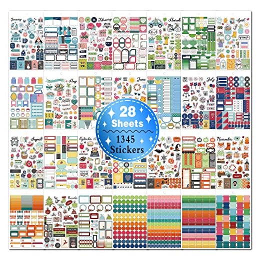 Stickers Bullet Journal 1345 Pezzi Stickers Adesivi Agenda, Adesivi Mensili per Promemoria Piani Eventi Famiglia, Adesivi Agenda Planner per Fai da Te album Regalo Artigianato Taccuino
