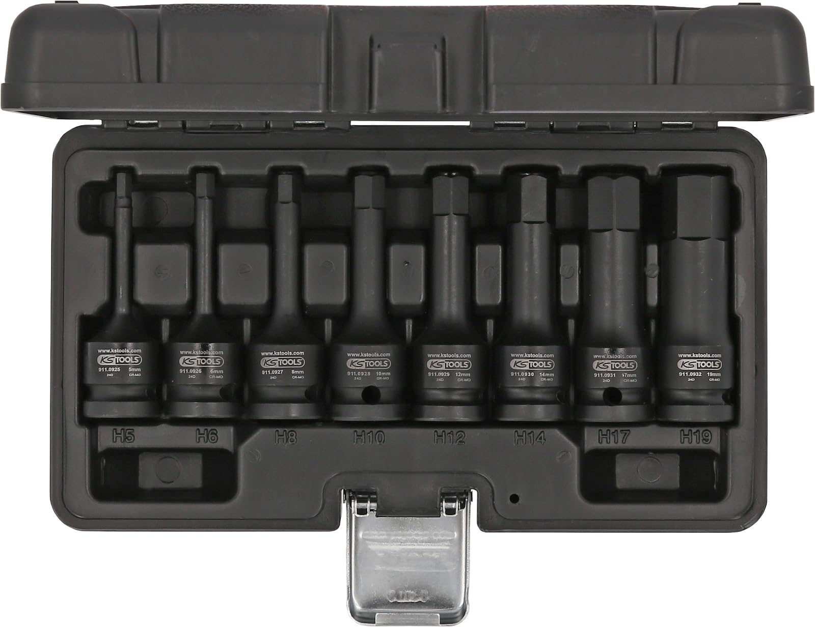 KS Tools - 911.0902 - juego de 8 vasos largos para destornillador de impacto - herramientas de 6 caras - 1/2" - 5-19 mm
