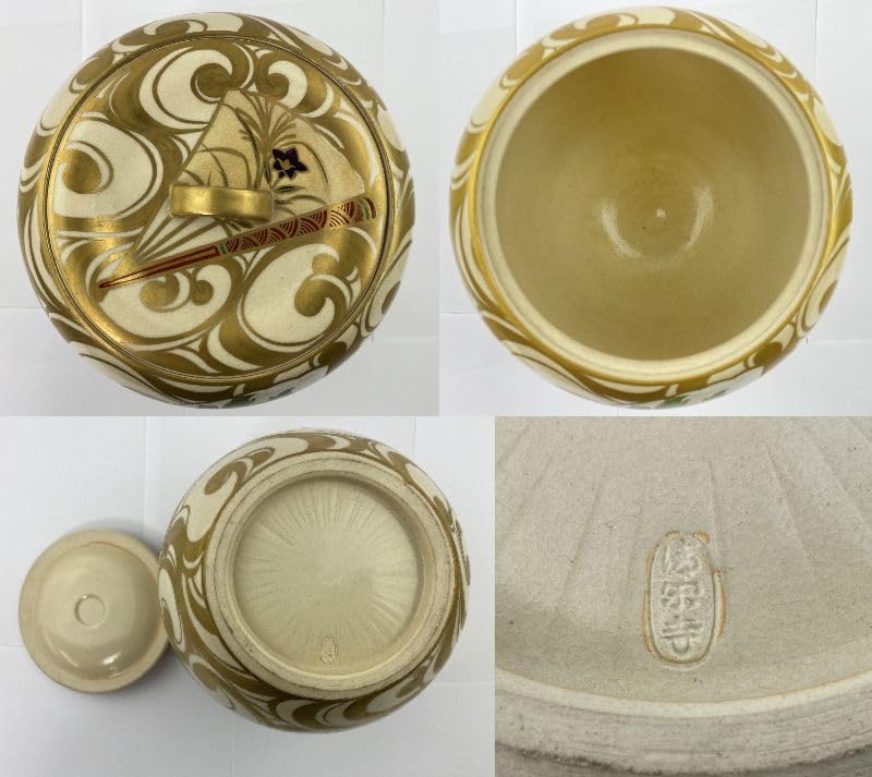 茶道具 清閑寺窯 杉田祥平 色絵仁清水口扇面画水注 片口水次 美品 共箱 