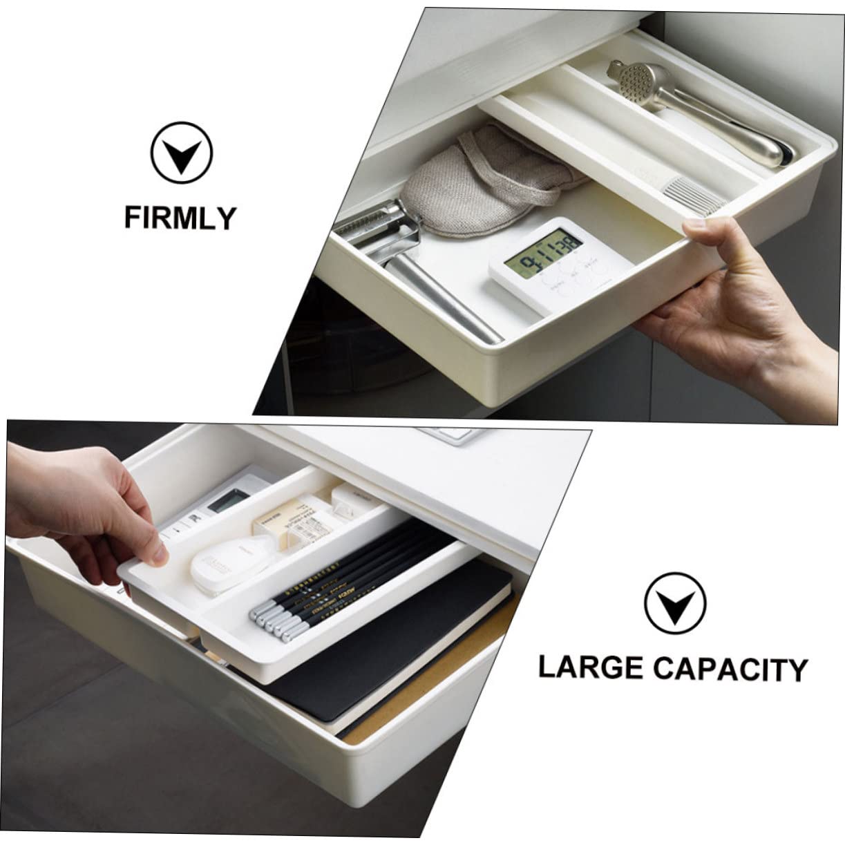 Lurrose Scatola Porta Oggetti in Plastica Resistente Organizzatore per Sotto la Scrivania Salvaspazio per Cancelleria Strumenti e Altri Articoli