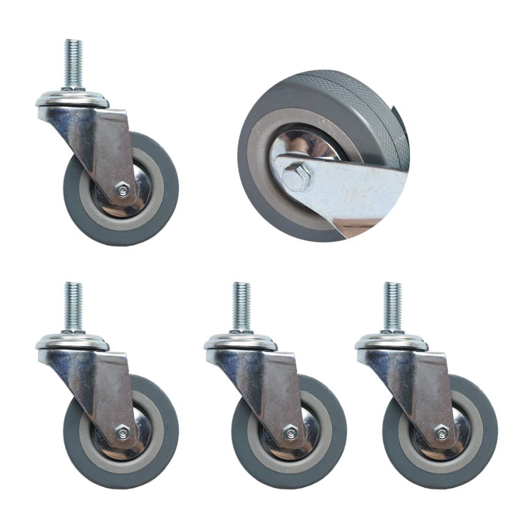 GBRJUYF Heavy Duty Swivel Caster Wheels with Brakes - 4 Pack 3 inch Grey Rubber PVC Casters Silent Furniture Casters M10/M12 Compatible Ideal for Smooth Mobility