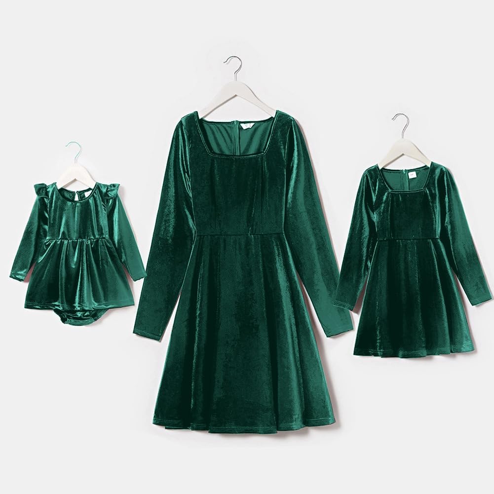 Mommy and Me Christmas Dresses Plaid Velvet Dress Xmas Holiday Party Mom Daughter Matching Outfits Photoshoot - Image 3