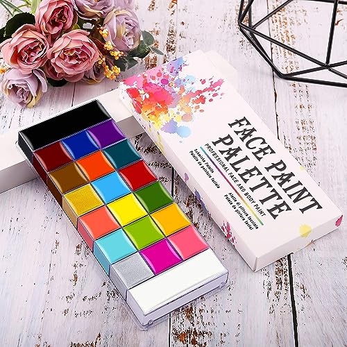 Image of Thr3E Strokes Face Paint Makeup Palette Professional 20 Colors Body Paint Oil Halloween Cosplay Party Stage Fancy Painting Kit Non Toxic Palette Come With 10 Blue Artist Brushes