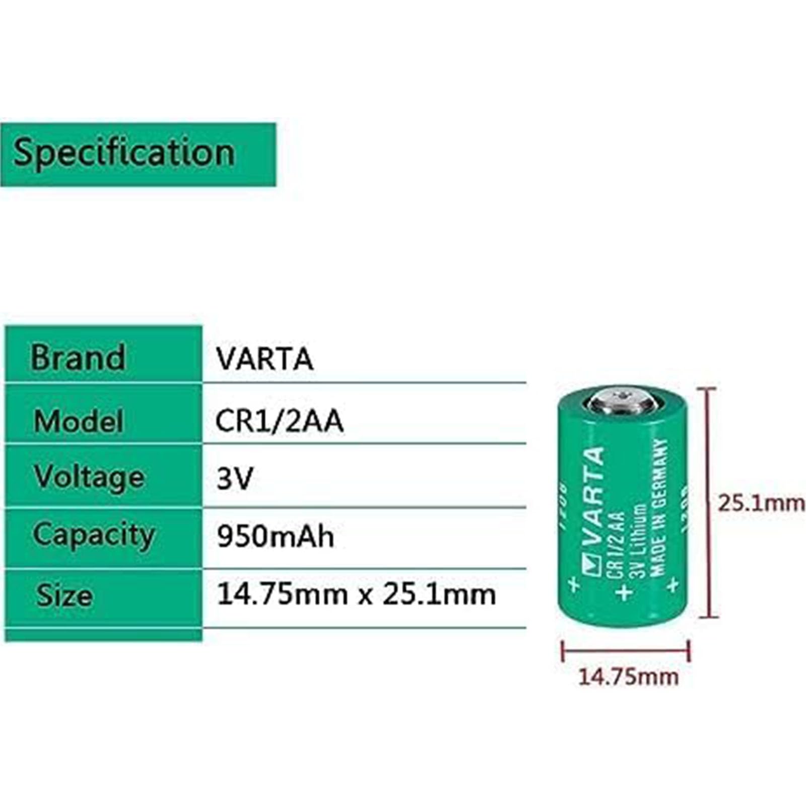 WELLVEUS?10 Pack?CR1/2AA 3V Lithium Battery for Varta CR1/2AA Battery for Suunto Favor & Companion, 950mAh