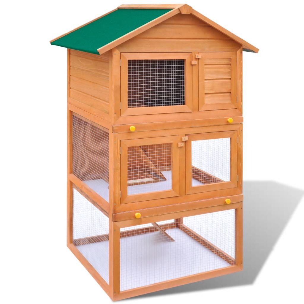 Conejera de Exterior Madera Gallineros Casa para Conejos Cobayas Hámster Mascotas Casa de Animales pequeños Jaula conejera 3 Niveles Madera