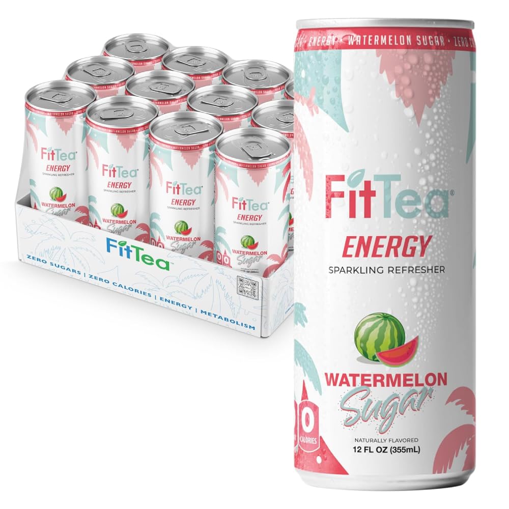 Healthy Energy Drink 12 Fl Oz - Watermelon Sugar Sparkling Refresher (12 Pack) Zero Calories Natural Green Tea Energy Drinks Sugar Free
