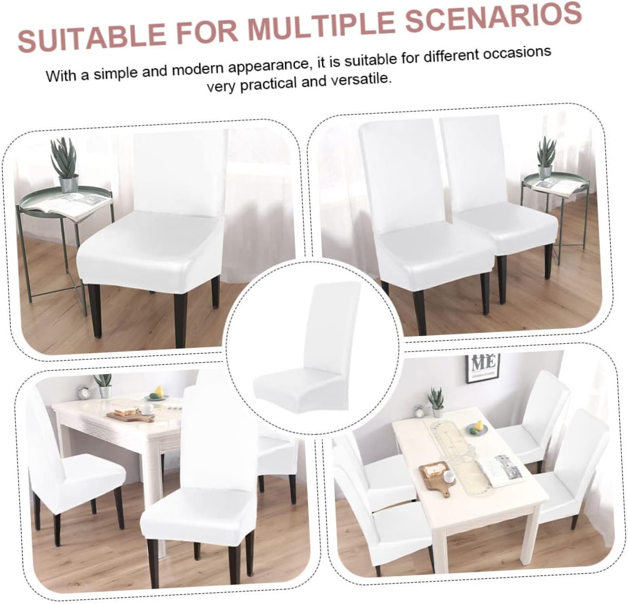 4 Pcs Waterproof PU Leather Dining Chair Covers Stretchable High Back Chair Sleeves Oil-Resistant for Kitchen and Dining Room