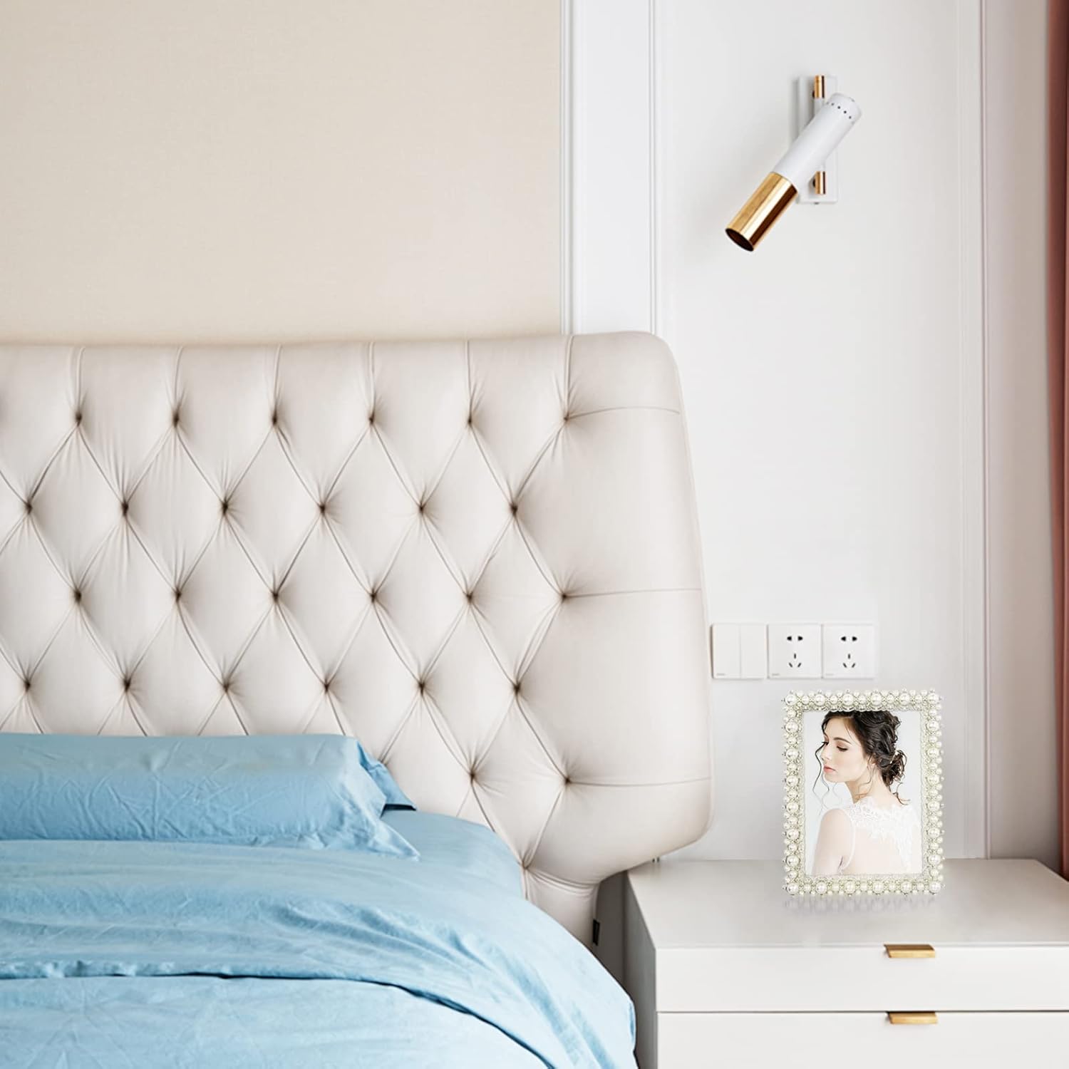 DIKAR 5x7 picture frame with Pearls for Wedding Gifts, Wedding Picture Frame for Tabletop&Wall Mounting Display