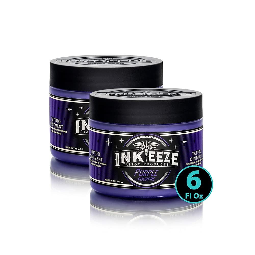 INK-EEZE Purple Tattoo Ointment Bundle 2-Pack, For Artists and Aftercare, Cruelty Free, Petroleum Free, Made in USA, 2-Pack 6oz Jars