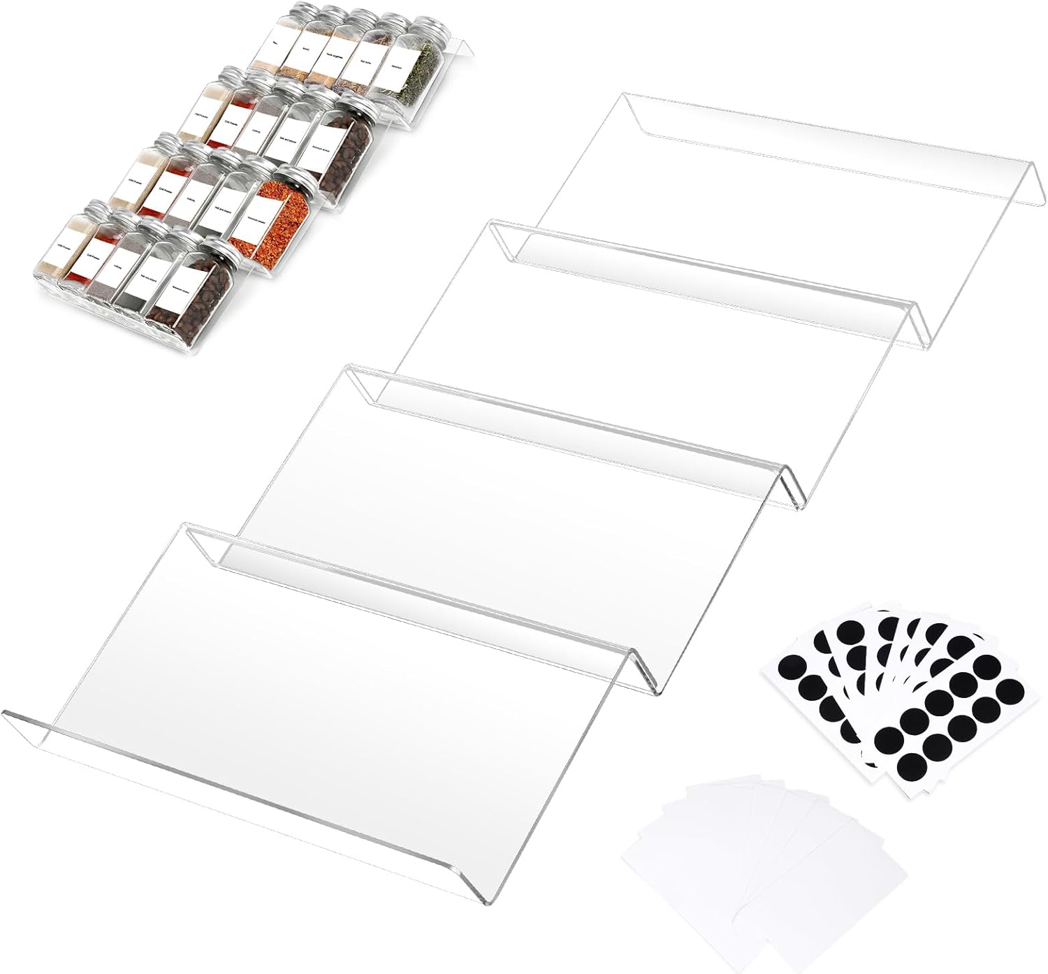 Acrylic Kitchen Spice Rack,Acrylic Spice Drawer Organizer,4 Tier- 1 Set,with 160 Labels,Organize and Display Your Spices,and Seasonings(Jars not included)