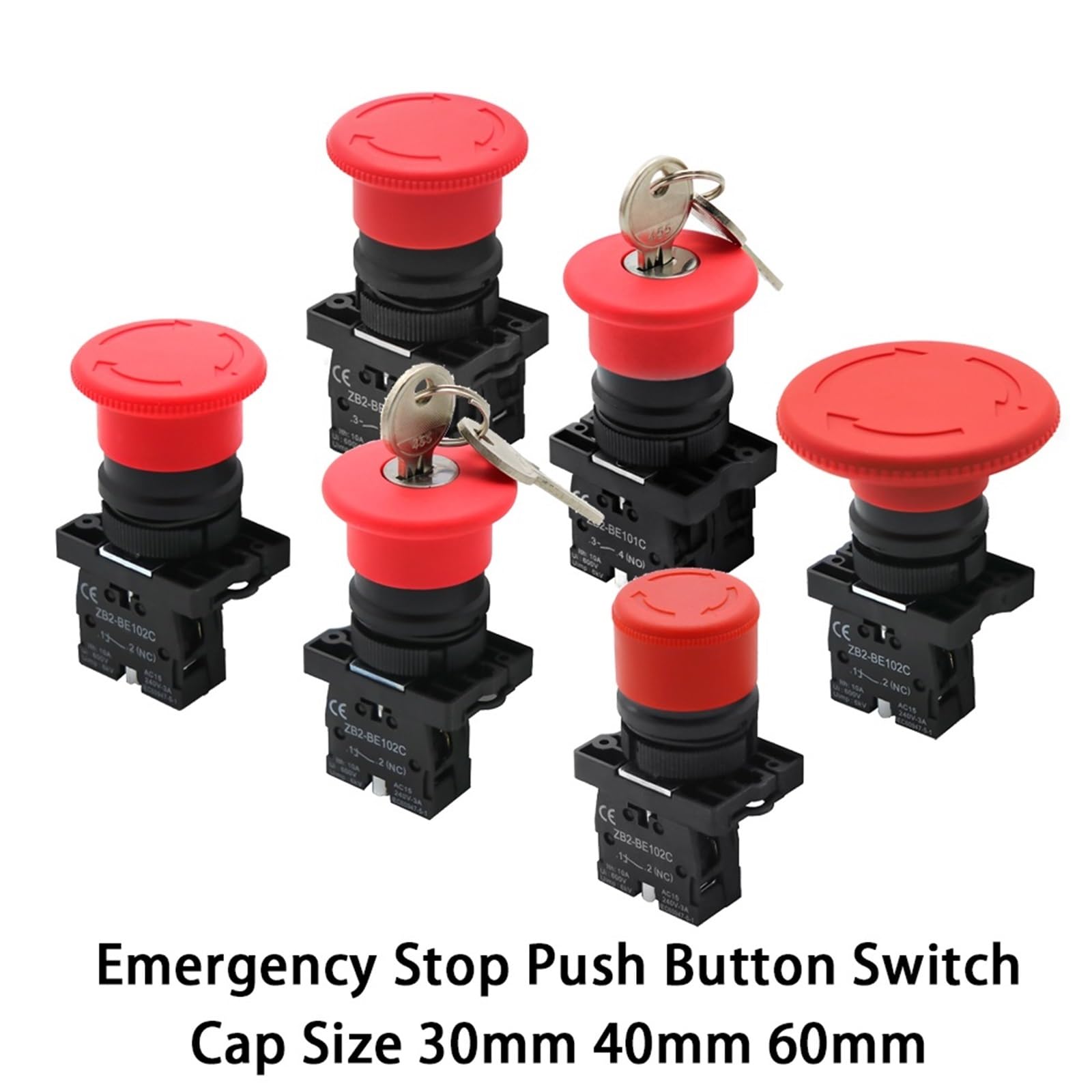 2 interruptores de botón de parada de emergencia de 22 mm XB2-ES442 ES542 ES642 BS142 con cierre automático 600 V 10 A 220 V 12 V 24 V
