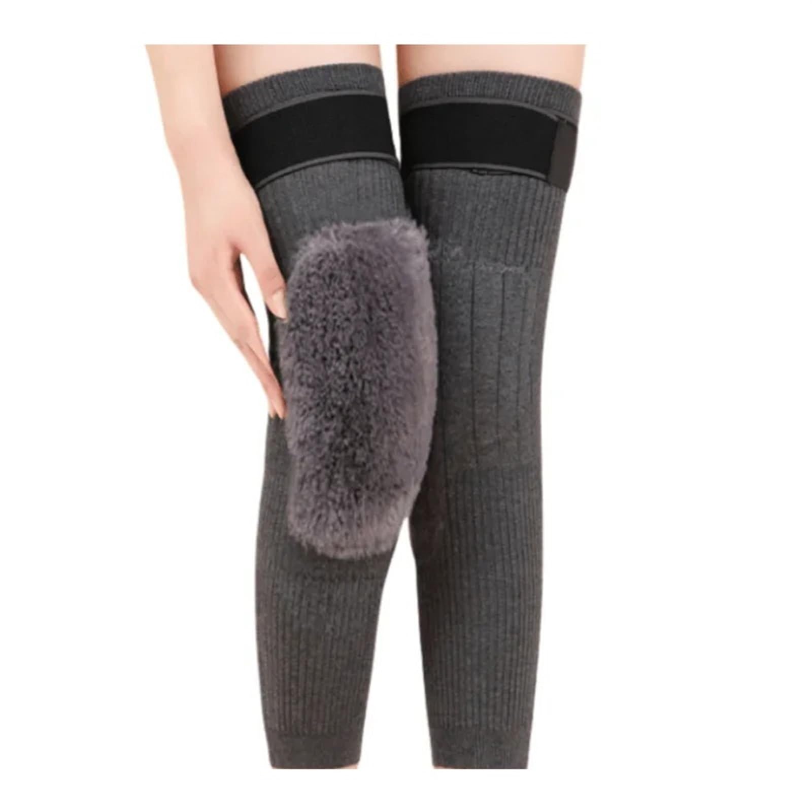 Djskldf Unisex Gray Velvet-Gray Knee Warmer Wool Knee Pads Support Brace Winter Warm Thermal Warmers Sleeve Ski Cycling Running 2Pcs(,Xxl For 80-105Kg)
