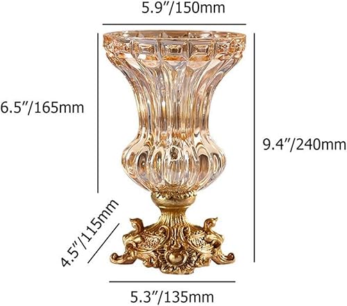 Miniatura 2 de Juego de flores artificiales en jarrón, jarrón de cristal dorado de estilo europeo retro con flores sintéticas naranjas, centro de mesa decorativo