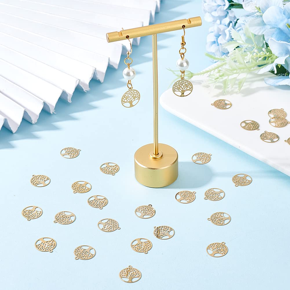 12 Ciondoli Albero Della Vita In Acciaio Inox Oro – Piatti Rotondi 12mm, Foro 1.2mm, Pendenti Per Creazione Gioielli Fai Da Te, Collane Bracciali