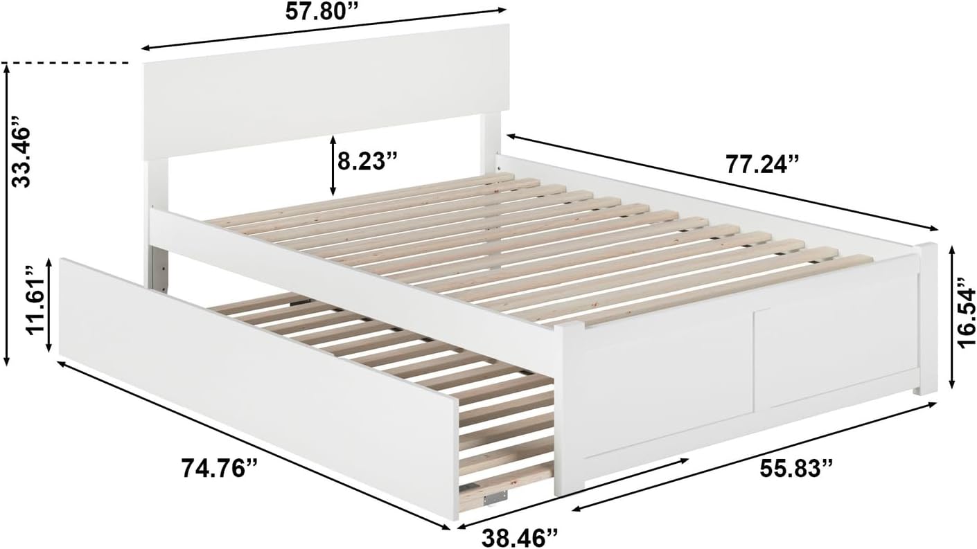 HomeStock Full Platform Bed with Footboard & Twin Trundle in White