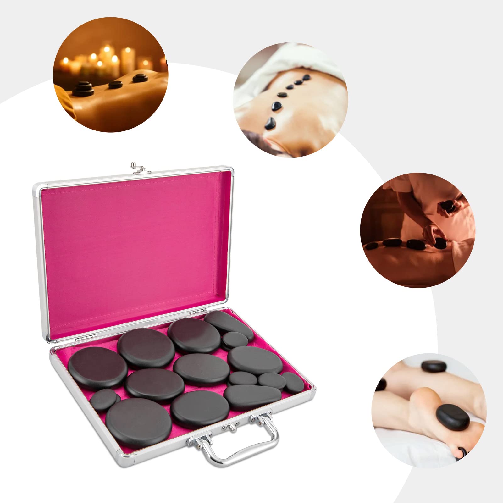 Set de masaje de piedras calientes, calentador profesional de piedras calientes, 60-70 °C/140-158 ℉, piedras de masaje Hotstone con dispositivo de calor para terapia de masaje, relajación y spa (18