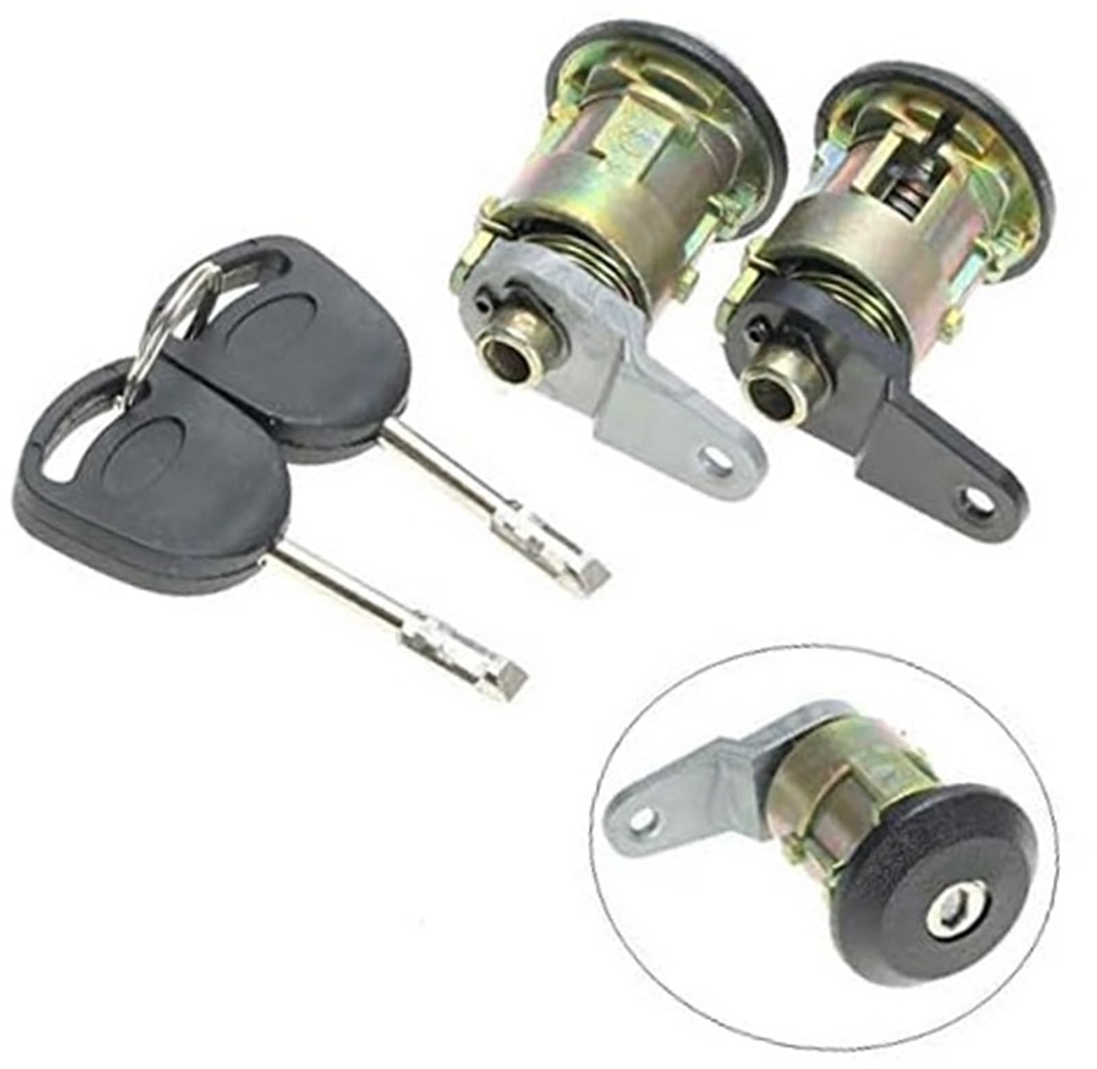 Jodriva Vehicle Door Lock Catch 1 Set Front Door Lock Barrel Keys, for Ford, for Fiesta 1995-2002, for Ka 1996-2008 Courier, for Escort 1995-2001