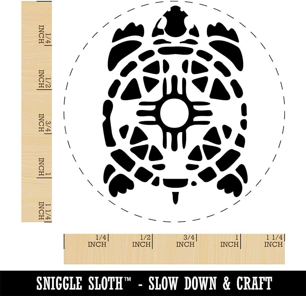 Southwestern Style Tribal Turtle Tortoise Terrapin Self-Inking Rubber Stamp Ink Stamper for Stamping Crafting Planners - 1-1/2 Inch Large - Red Ink