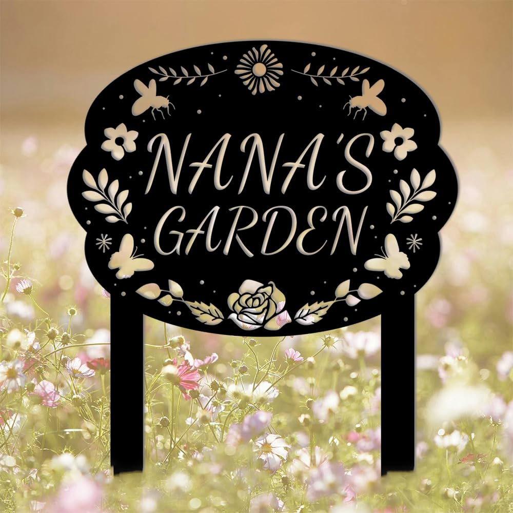 Custom Flower Garden Signs with Stakes,Personalized Gardener Name Metal Signs for Outside, Customized Butterfly Yard Decor Gift for Gardeners Grandma,Gardening Gifts Decoration for Patio Lawn Outdoor