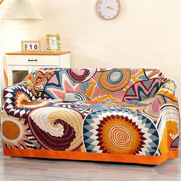 – Boho Large Throw Blanket for Sofa, 100% Organic Cotton Sofa Throw Large for 2 3 Seater Settee Armchair Couch, Double Bed and Bedspread (Colroful, 60''×80'')