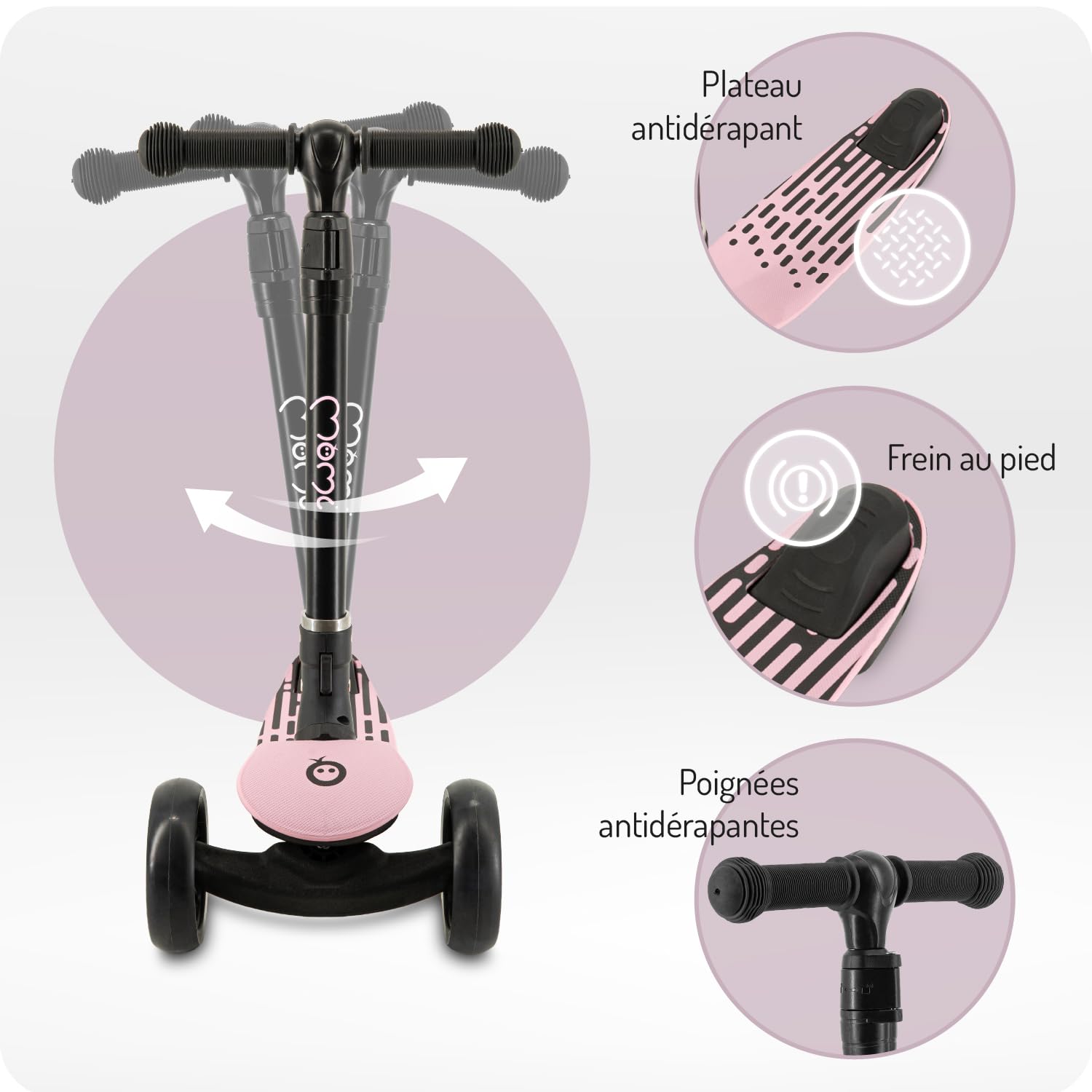 Trottinette Enfant 3 Roues MoMi SAN 2 en 1, Guidon réglable (60/66/72 cm), Pliable, Roues LED avec roulements ABEC-7, Frein à Pied, légère (2,7 kg)
