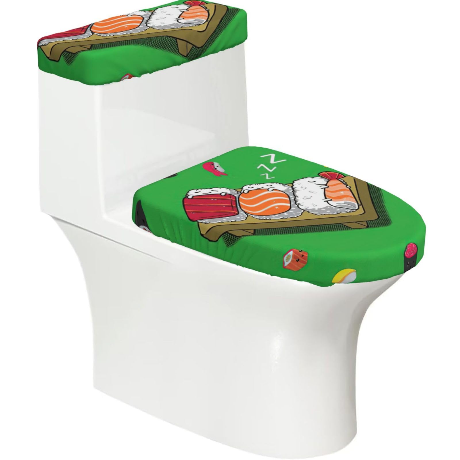 Sleeping Sushi Print Bathroom Decor Toilet Lid Cover And Tank Covers, Restroom Accessories Fits Most Round