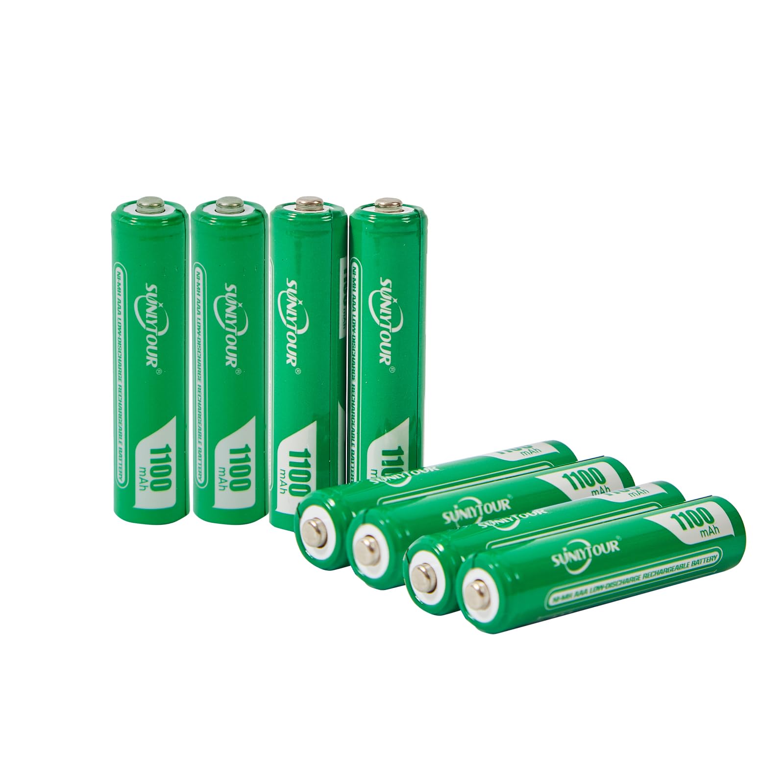 1100mAh Ni-MH AAA Battery with Charger,SUNLYTOUR 8 pcs 1100mAh AAA Ni-MH Batteries with 8 Slots AAA AA Battery Charger,Recharge up to 1200 Cycles