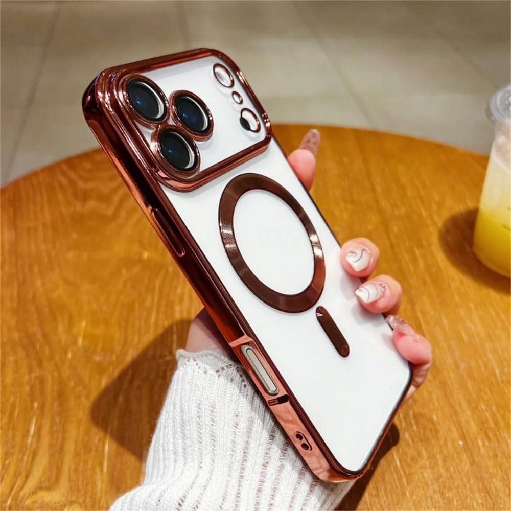 Etui ochronne z magnetycznym ładowaniem bezprzewodowym Plating Clear do iPhone'a 17 Air 16 15 14 Plus 11 12 13 Pro Max, ciemnofioletowe, do iPhone'a 11 Pro