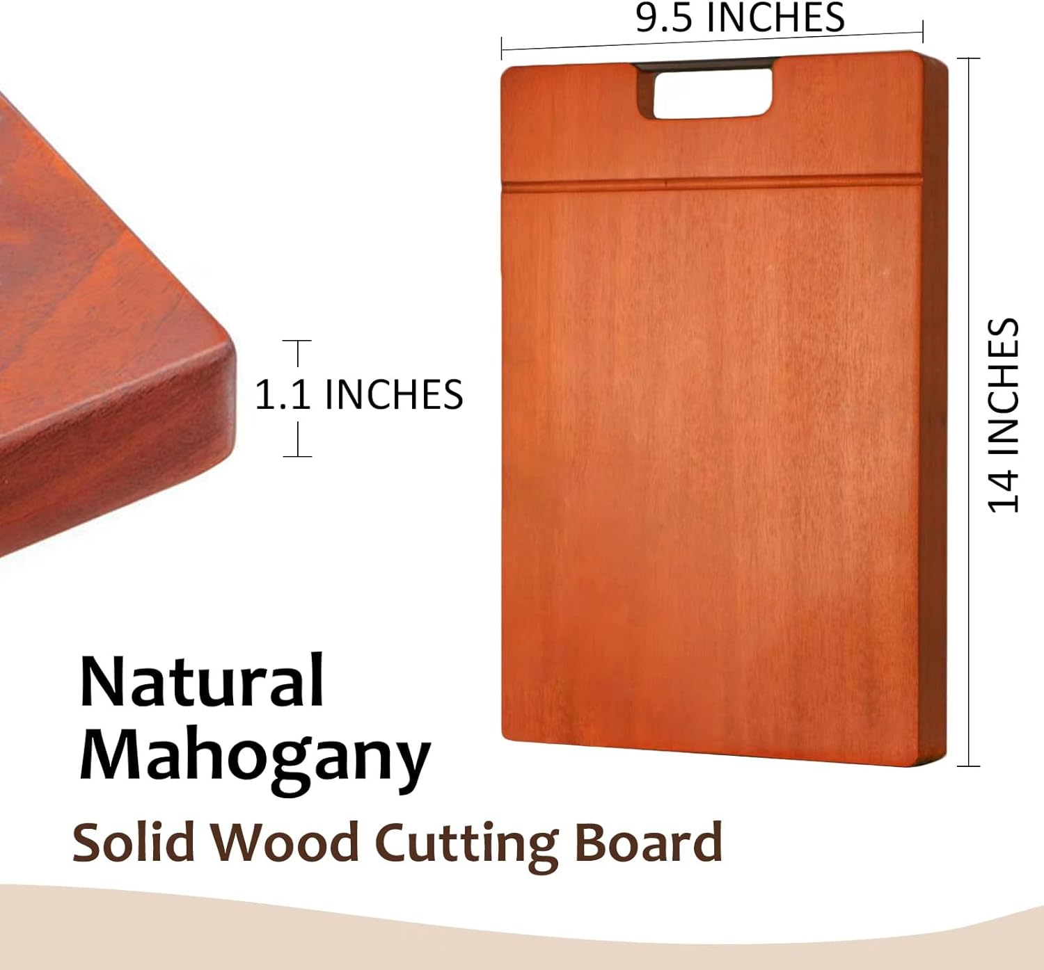 LUBAN Mahogany Wood Cutting Board, Solid Wooden Cutting Boards for Kitchen, Thickened & Large Cutting Board with Handle, Premium Chopping Board for Kitchen Made of Sustainable Wood (14x9.5x1.1 INCH…)