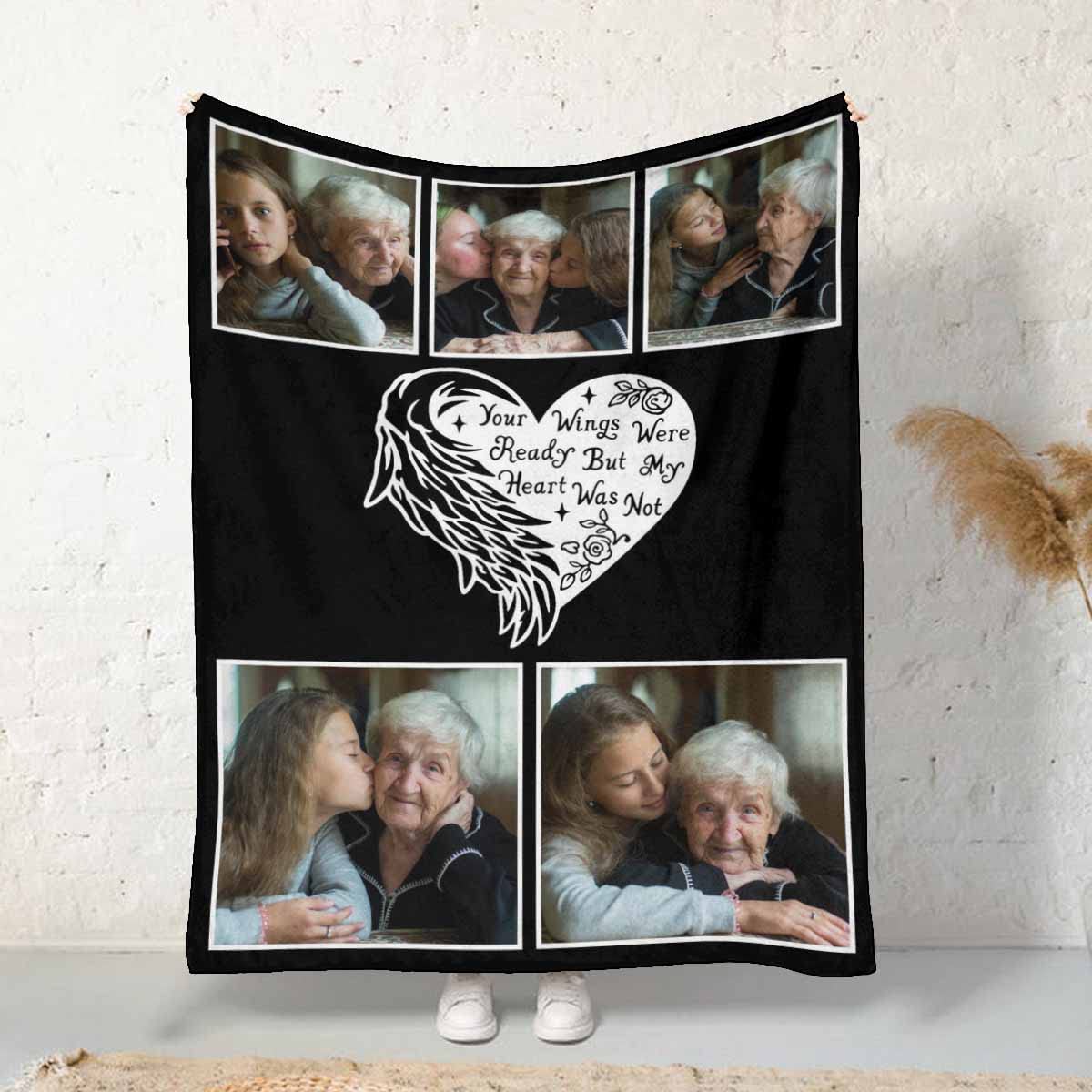 MyPupSocks Customized Loss of Loved Mom Dad Sympathy Gift, Memorial Photos Bed Blanket Personalized Memorial Blanket with Picture for Someone Who Passed Away Bereavement Gifts 50x60