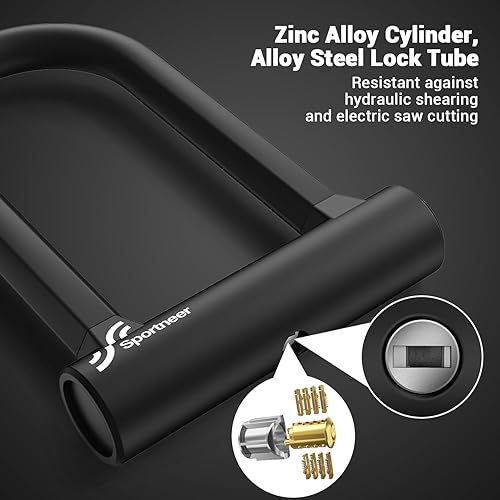Miniatura 5 de Sportneer Candado para Bicicleta: Candado en U Resistente Antirrobo para Bicicleta con Cable de Acero de Seguridad de 1,5 m - Candado en U para Negro