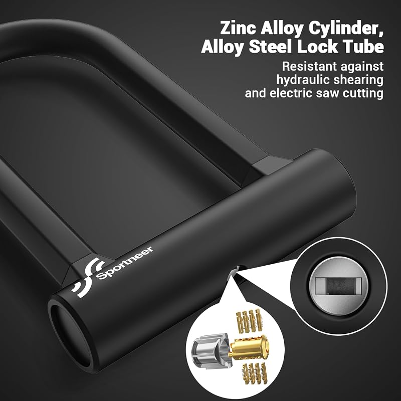 Sportneer U-Lock 17mm Kerékpárzár Kábellel - Országúti, Hegyi és E-Bike Zárhoz