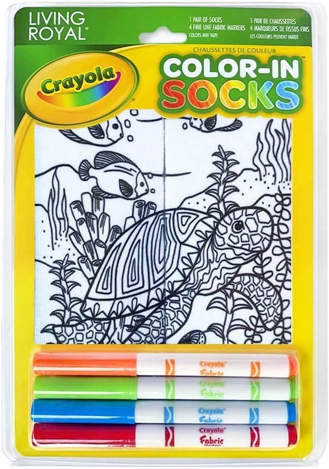 Crayola Kid's Color-In Socks - Includes 1 Pair Of Socks And 4 Fabric Markers by Living Royal (Under The Sea)