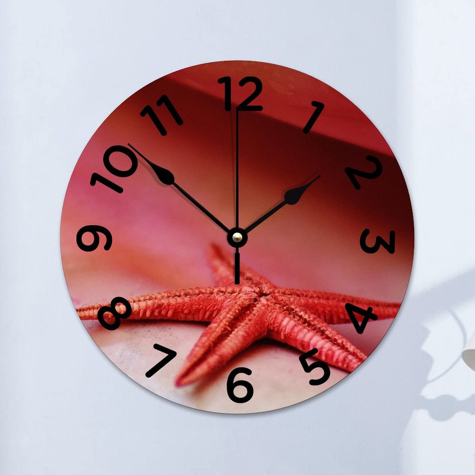 Horloge murale en bois étoile de mer 38cm ronde et silencieuse pour salon