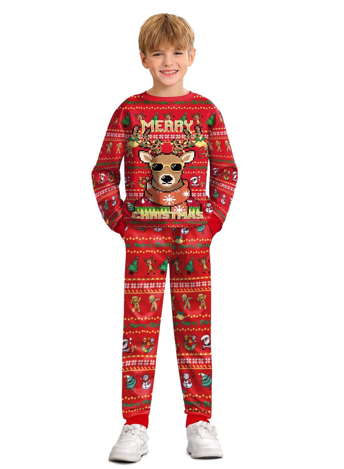 BesserBay Boys Funny Ugly Christmas 2 Piece Set with Graphic Sweatshirt and Pants 4-14 Years