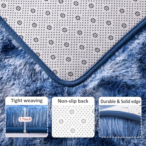 5x7 ft Fuzzy Rug for Living Room Soft Fluffy Blue White Bedroom Area Rugs Non-Slip Shaggy Carpet for Nursery Kids PlayRoom Dorm Office Indoor Modern Plush Carpets