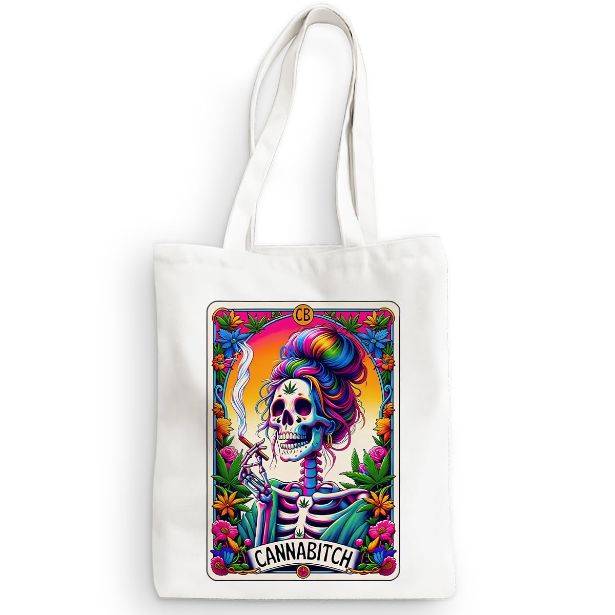 Decohim Funny Skull Tarot Card Sarcastic Canvas Tote Bag Witchy Gifts for Women Grocery Bags for Halloween Christmas
