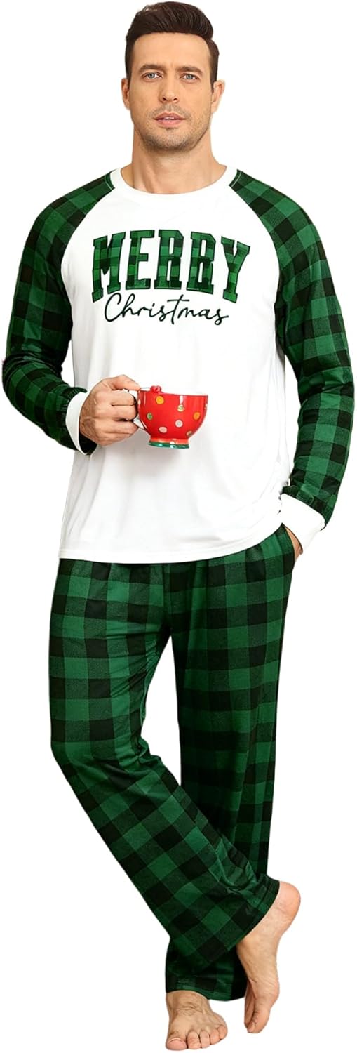 FAYALEQ Christmas Matching Pajamas for Couples Long Sleeve Xmas Plaid Soft Pullover Pjs Set for Men and Women Holiday One Set - Image 5