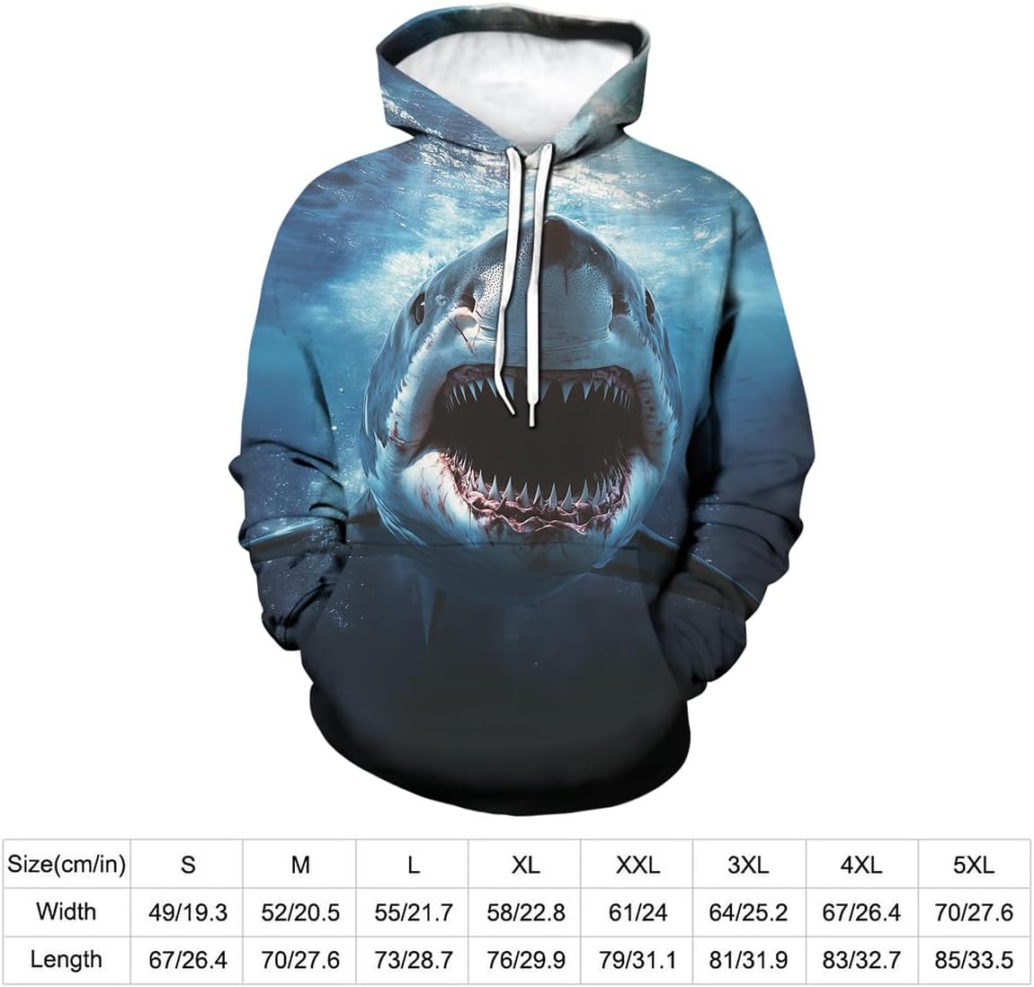 Novelty Shark Hoodies Sweatshirt Personality 3D Graphic Printed Pullover for Men Women - Image 5