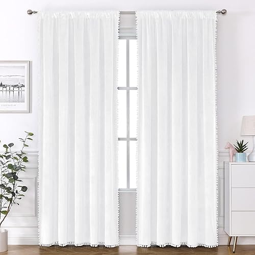 Miniatura 2 de Cortinas de terciopelo con pompones para dormitorio, bolsillo para barra, 52 x 84 pulgadas, cortinas opacas suaves para ventana, oscurecimiento de