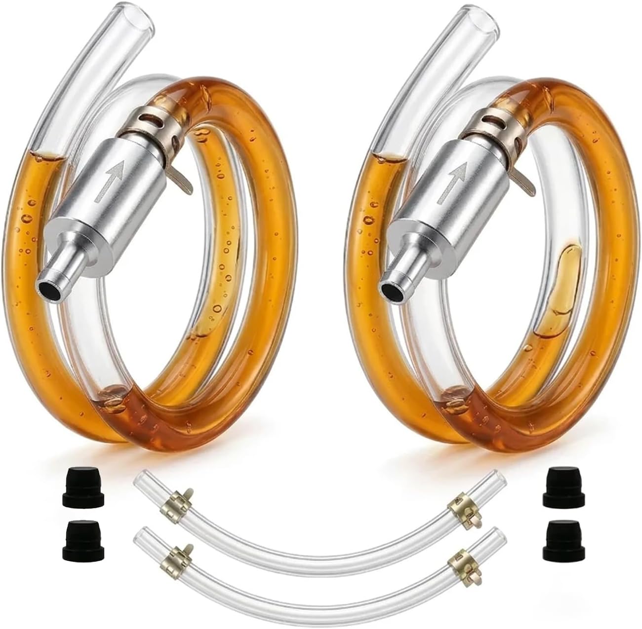 Brake Bleeder Kit, 2PCS One Way Check Valve Brake Bleeder Hose Set, Universal One-Person Brake Fluid Bleeder Kit for Auto Motorcycle Clutch, Brake System Bleeding Tool with Metal Clamps