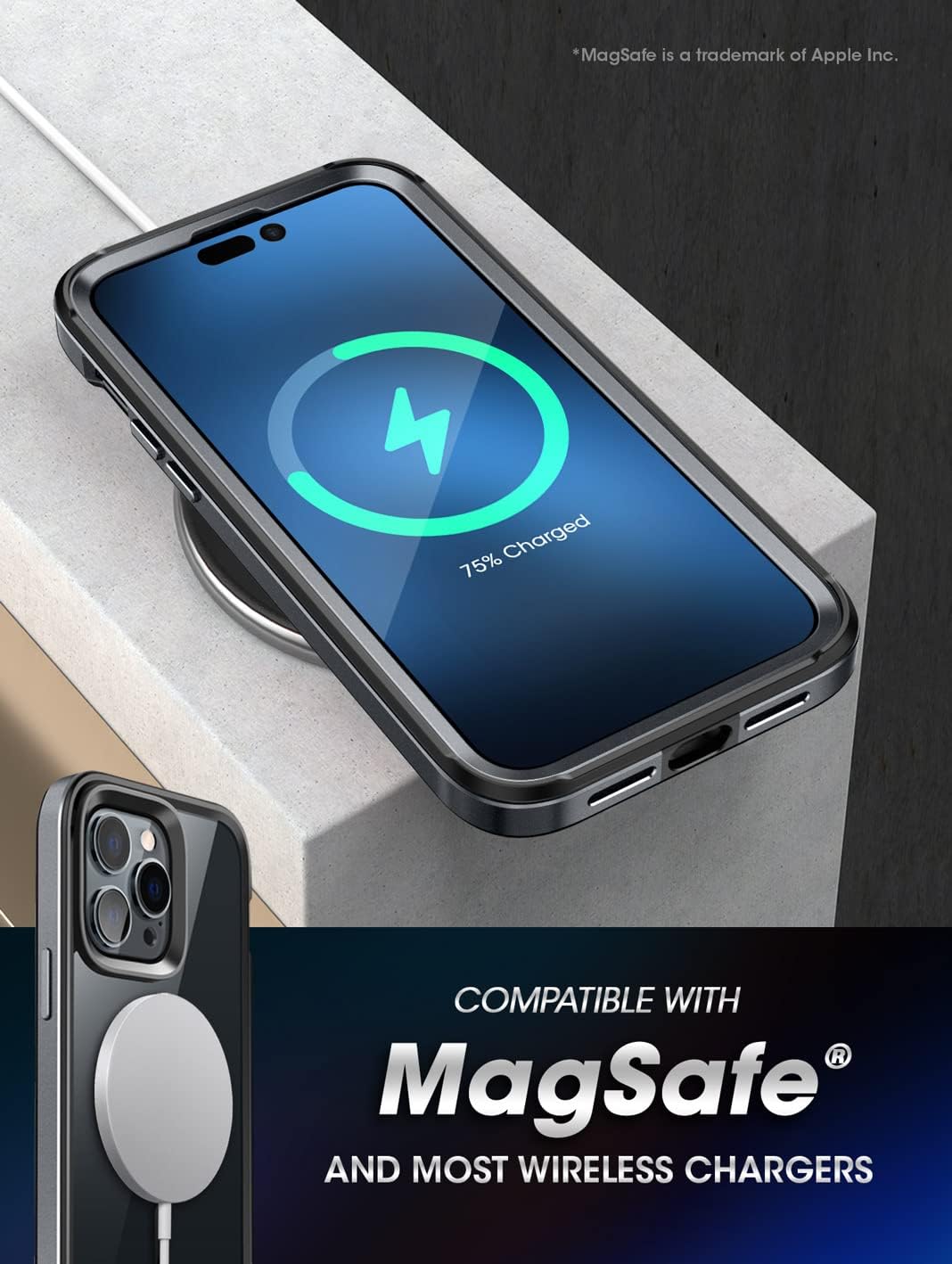 SUPCASE Unicorn Beetle Edge Mag Case for iPhone 14 Pro Max 6.7", Compatible with MagSafe Slim Frame Clear Protective Case with Built-in Screen Protector (Black)