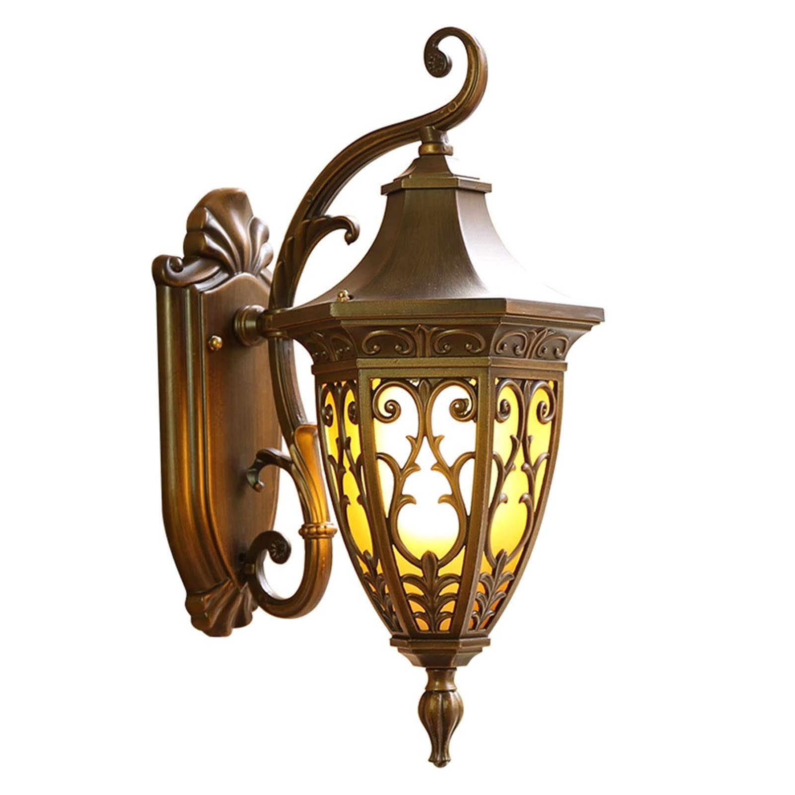 ROLTIN Outdoor Wall Lantern Security Light Complete with 6 Sided Frosted Glass Panel,Retro Brass Outside Security Lamps Flood Lights, Garden Paths Porch Wall Mounted Weatherproof Sconce D