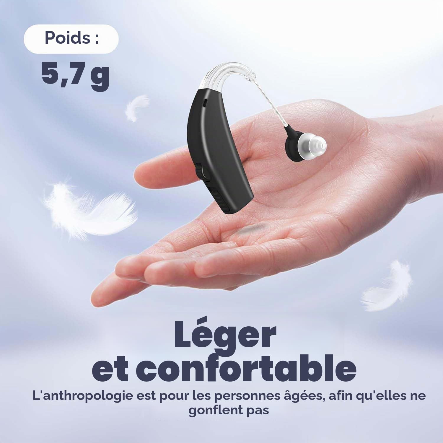 Appareil sonore numérique (paire de 2) d'amélioration personnelle, rechargeable avec une autonomie d'une journée, noir